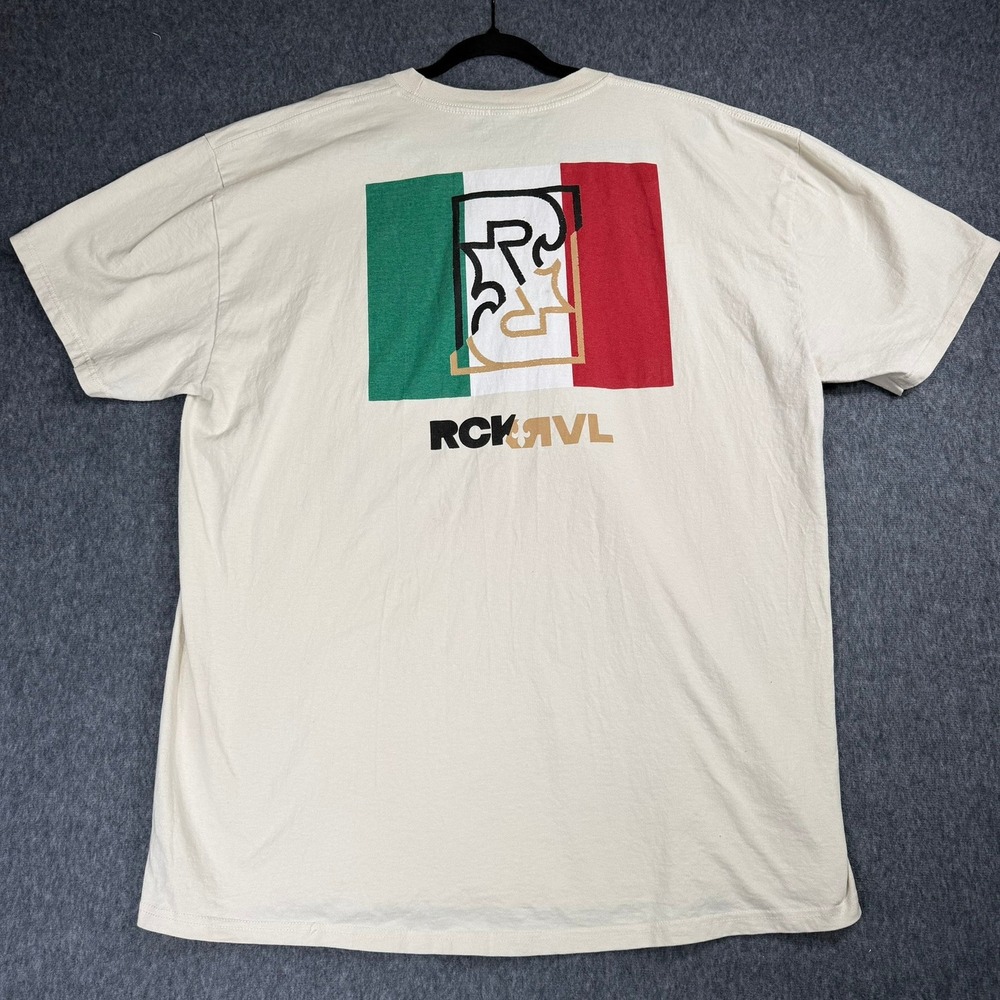 Rock Revival‎ T Shirt Mens 2XL Cream Italy Flag Logo Graphic RCKRVL Short Sleeve